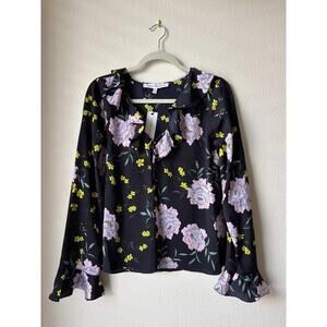 New Cupcakes & Cashmere Black Floral Long Sleeve Size Women's Small Office Chic